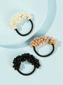 串珠裝飾髮繫帶3個 - 彩色 - 查看 1