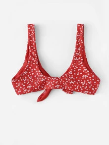 碎花印花结饰比基尼上衣，适合夏季海滩度假