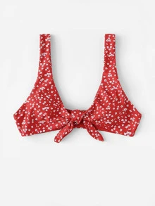 碎花印花结饰比基尼上衣，适合夏季海滩度假