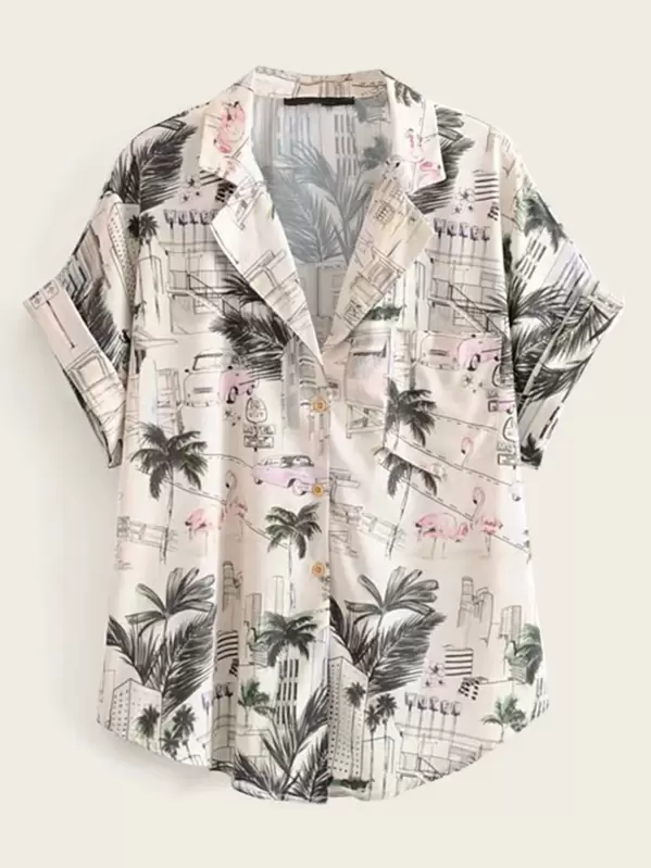 Camisa con estampado tropical de flamenco | Mode de Mujer Camisa con estampado tropical de flamenco | Mode de Mujer