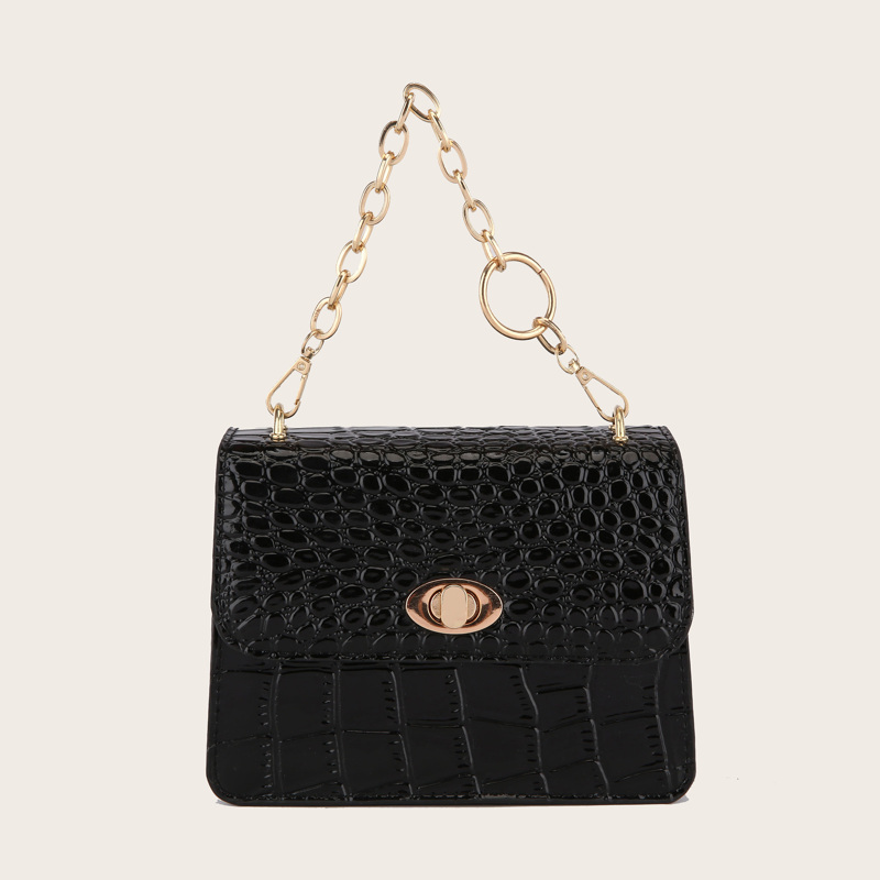 

Random Croc Embossed Twist Lock Chain Bag, Black