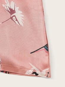 LuxeNights 7件套仙鹤热带印花缎面睡衣套装，秋冬舒适优雅细节