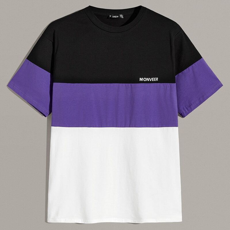 

Guys Letter Print Colorblock Tee, Multicolor