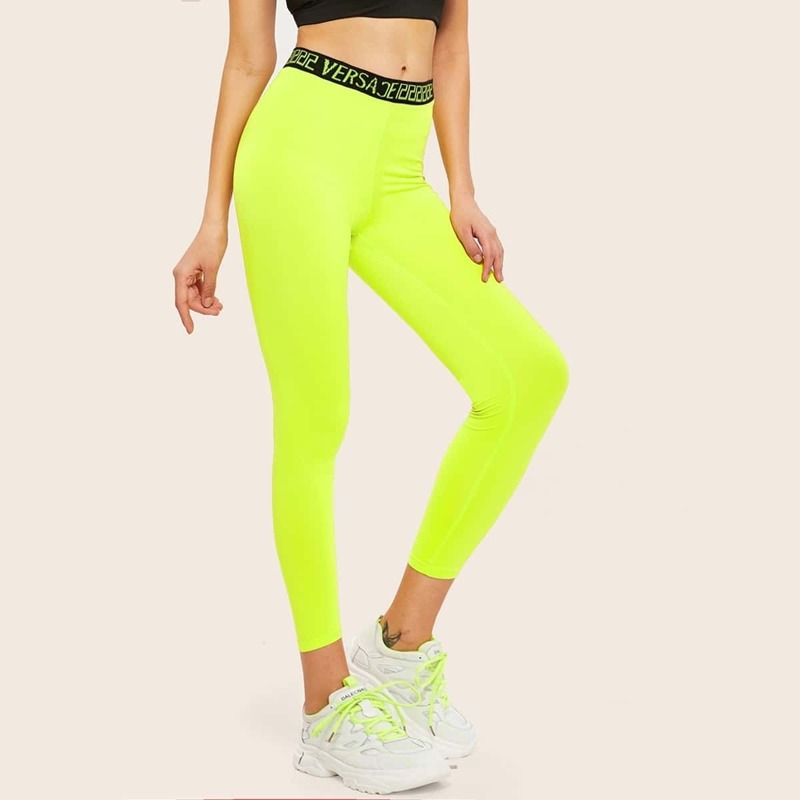 

Neon Lime Lettering Tape Waist Leggings, Green bright