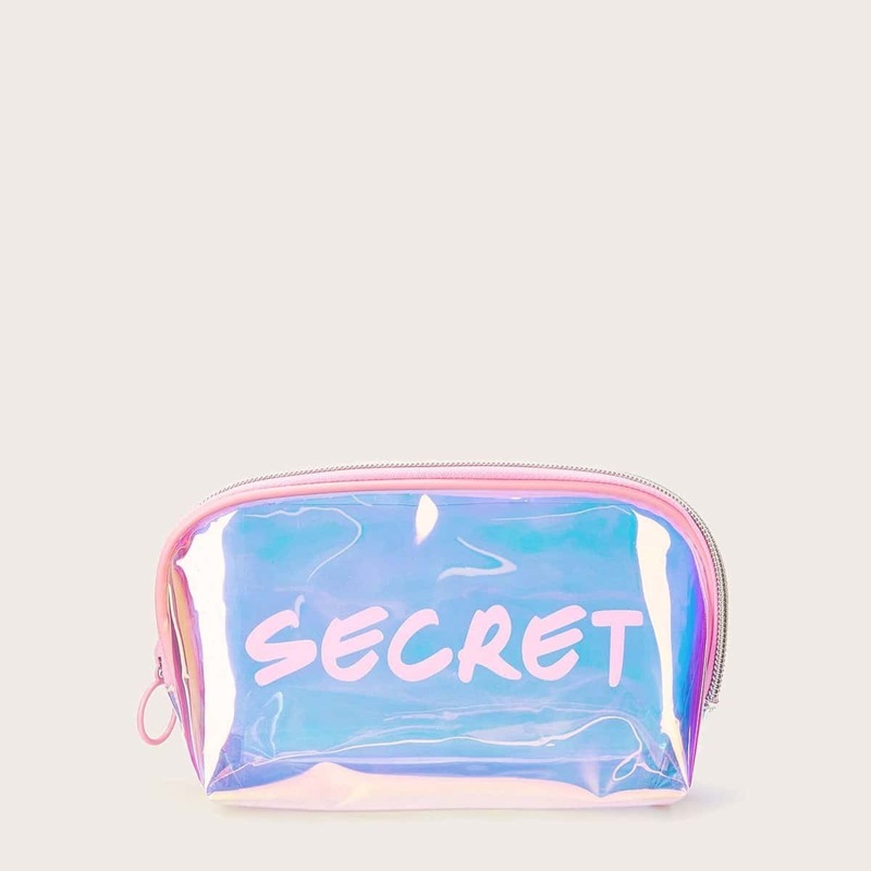 

Letter Pattern Iridescence Makeup Bag, Multicolor