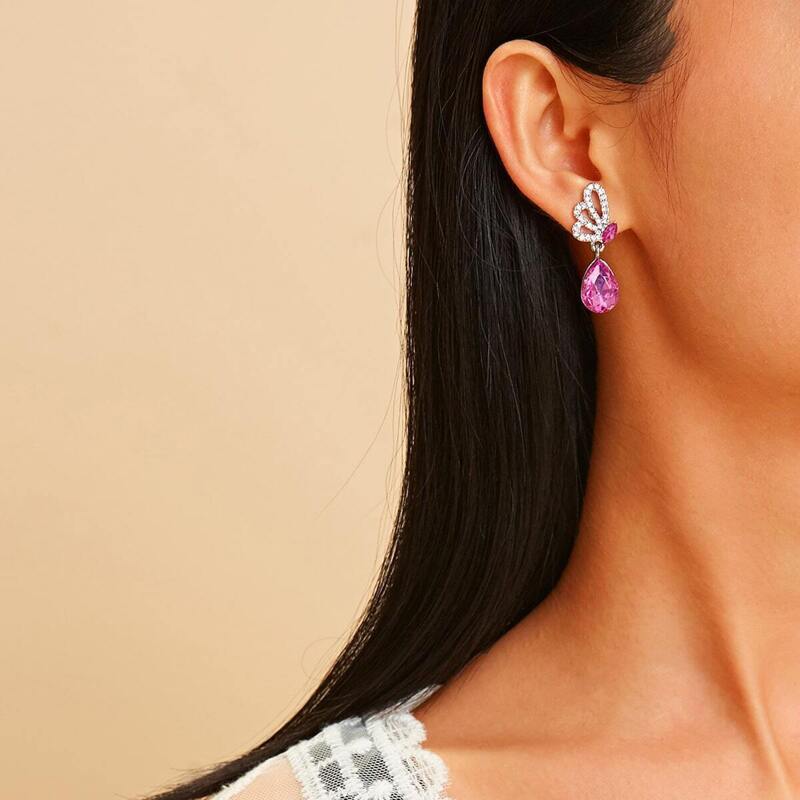 

Butterfly Decor Water Drop Shaped Drop Earrings 1pair, Pink