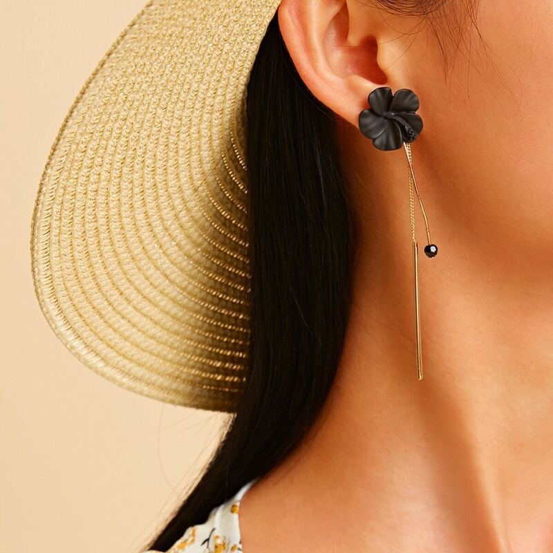 

Bar Drop Floral Earrings 1pair, Gold