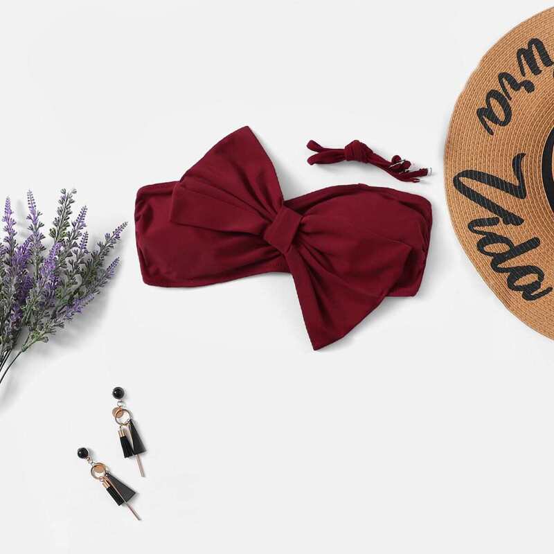 

Big Bow Bandeau Swimming Top, Burgundy