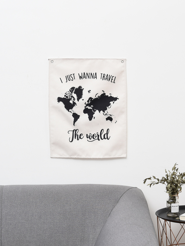 World Map Slogan Print Wall Hanging Cloth