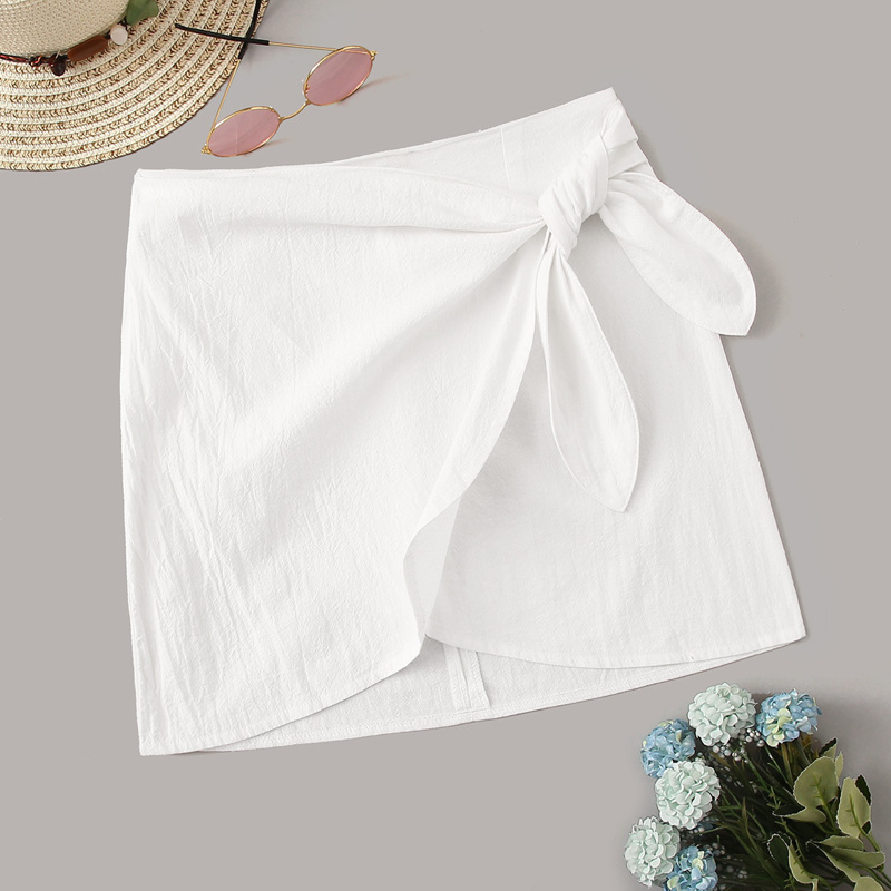 

Solid Knot Side Wrap Skirt, White