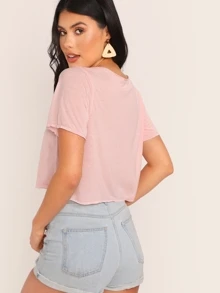 SHEIN V-neck Solid Crop Tee - Baby Pink - View 2
