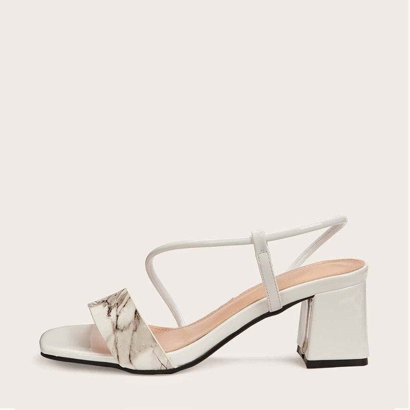 

Marble Print Chunky Heels, White