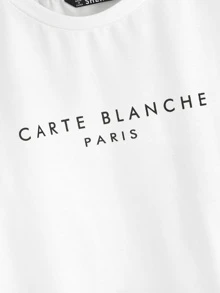 SHEIN EZwear Slogan Graphic Tee CARTE BLANCHE PARIS - White - View 3