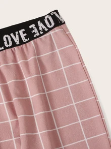 Muchica Letter Tape Grid Textured Halter Top and Leggings Set - Dusty Pink - View 3