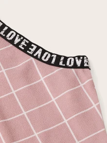 Muchica Letter Tape Grid Textured Halter Top and Leggings Set - Dusty Pink - View 4