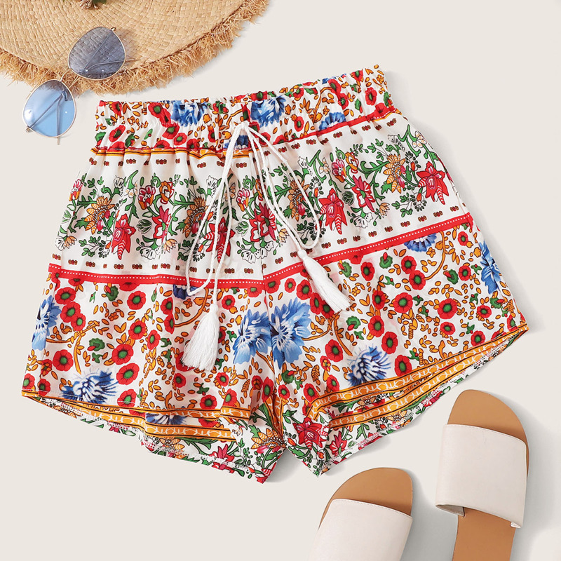 

Random Floral Print Drawstring Waist Shorts, Multicolor