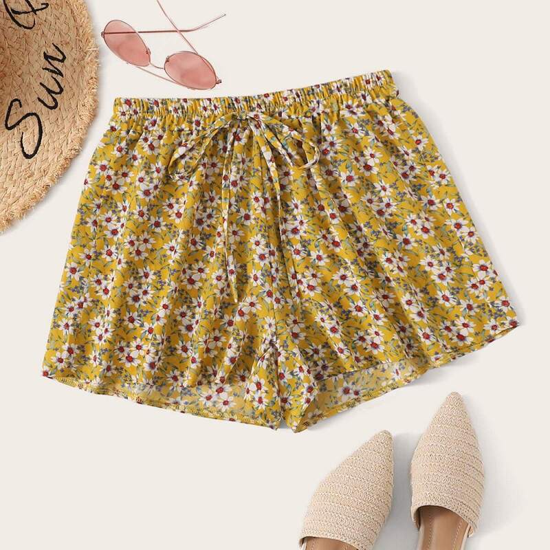 

Ditsy Floral Print Drawstring Waist Shorts, Multicolor