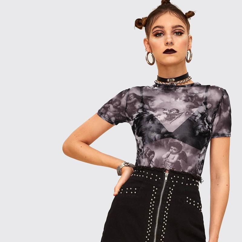 

Angel Print Mesh Tee, Multicolor