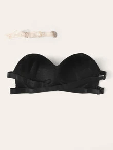 Crisscross Back Seamless Bra With Clear Strap - Black - View 2