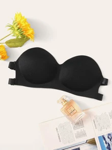Crisscross Back Seamless Bra With Clear Strap - Black - View 1