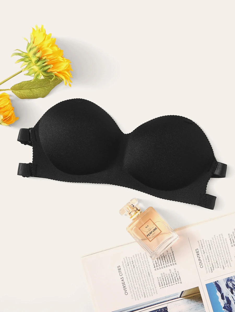 Crisscross Back Seamless Bra With Clear Strap - Black - View 1