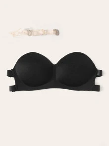 Crisscross Back Seamless Bra With Clear Strap - Black - View 3