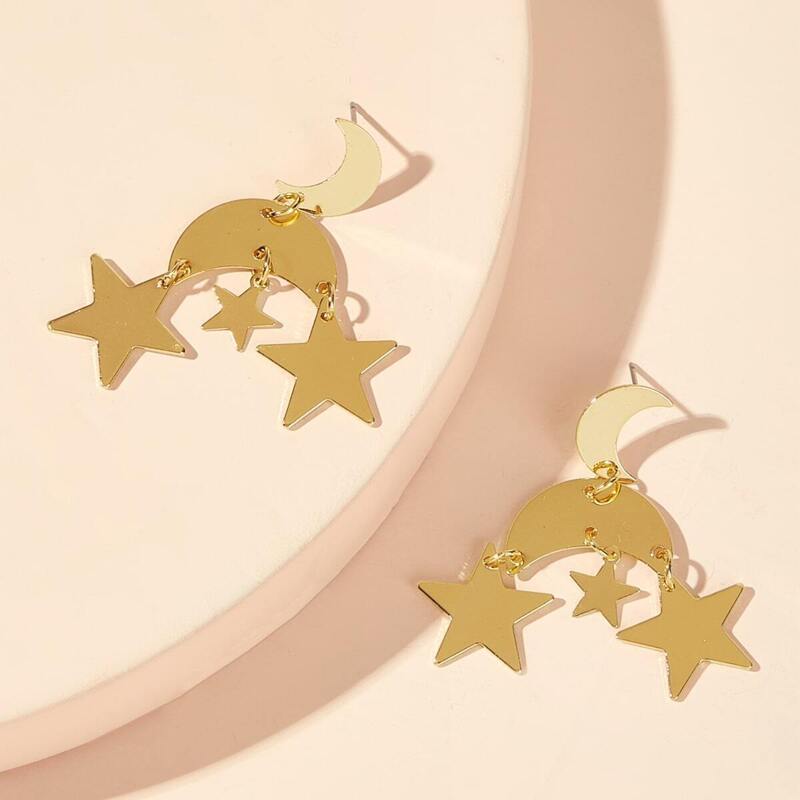 

Moon & Star Drop Earrings 1pair, Gold
