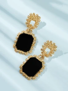 Two Tone Geometric Drop Earrings 1pair - Black - View 1