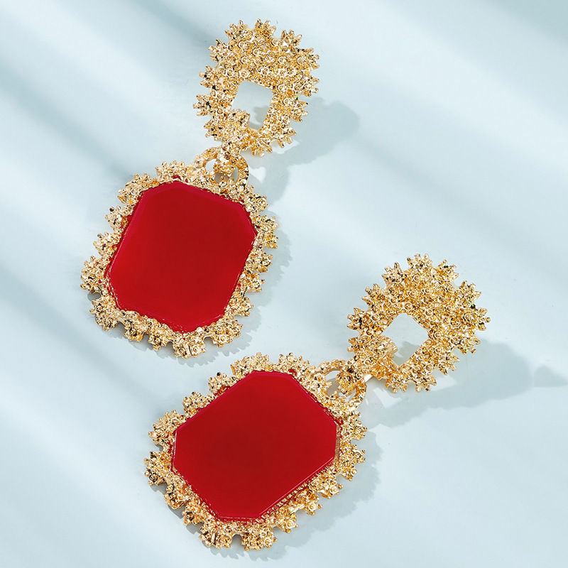 

Two Tone Geometric Drop Earrings 1pair, Red