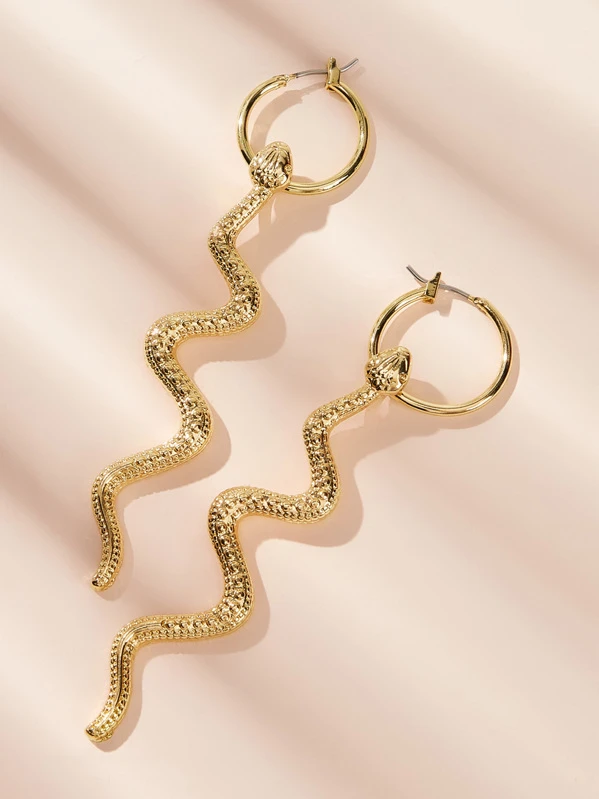 Nuevo Serpiente Serpiente Oro Cristal Estrás Pendientes Aro de estado de cuenta larga