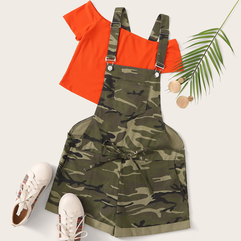 

Camouflage Print Pocket Knot Romper, Multicolor