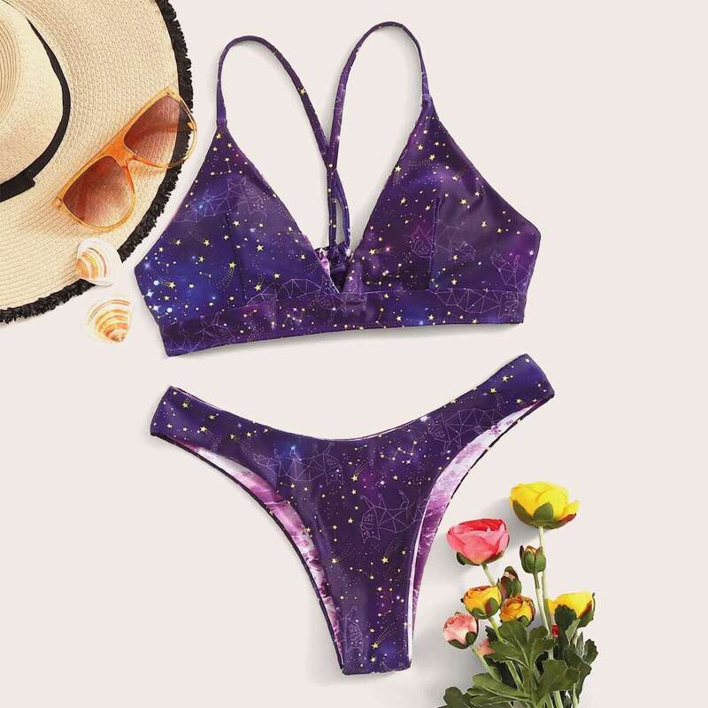 

Starry Sky Print Bikini Set, Purple