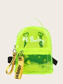 Kids Neon Lime Slogan Print Clear Backpack - Green - View 1