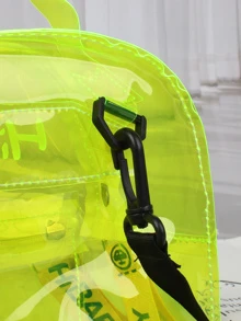 Kids Neon Lime Slogan Print Clear Backpack - Green - View 2