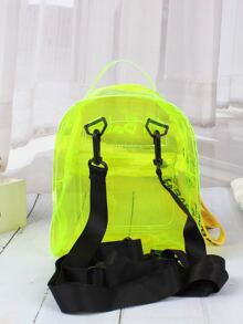 Kids Neon Lime Slogan Print Clear Backpack - Green - View 4
