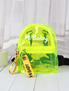 Kids Neon Lime Slogan Print Clear Backpack - Green - View 5