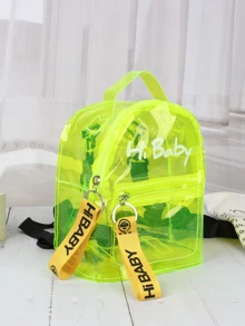 Kids Neon Lime Slogan Print Clear Backpack - Green - View 6