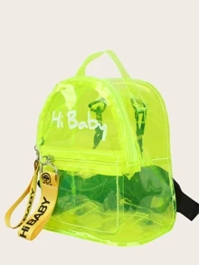 Kids Neon Lime Slogan Print Clear Backpack - Green - View 7