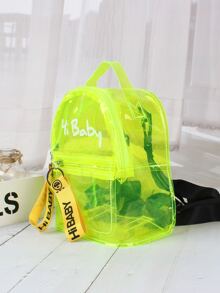 Kids Neon Lime Slogan Print Clear Backpack - Green - View 8