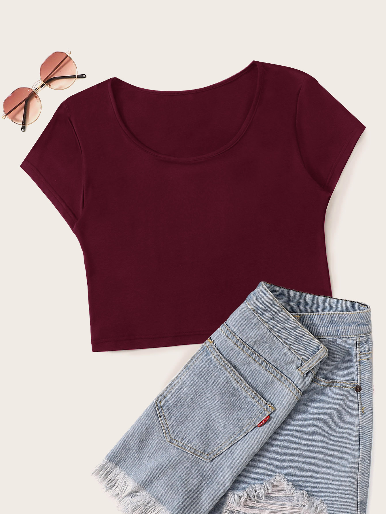 Scoop Neck Crop Tee SHEIN USA