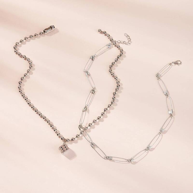 

Pin & Ball Design Necklace 2pcs, Multicolor