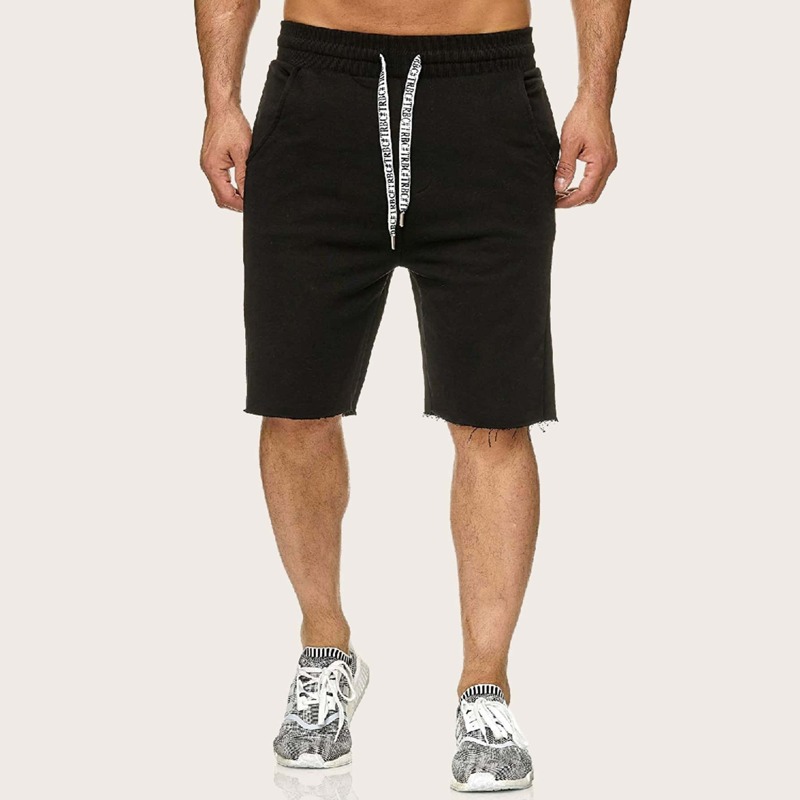 

Guys Letter Taped Drawstring Waist Shorts, Black