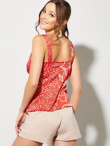 Chain Dot Print Twist Front Tank Top - Red - View 2