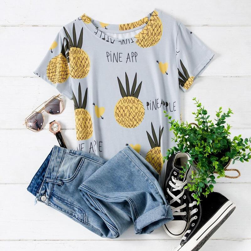 

Plus Pineapple & Letter Print Tee, Multicolor