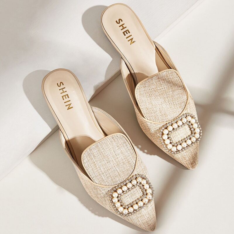 

Point Toe Faux Pearl Decor Flats, Apricot