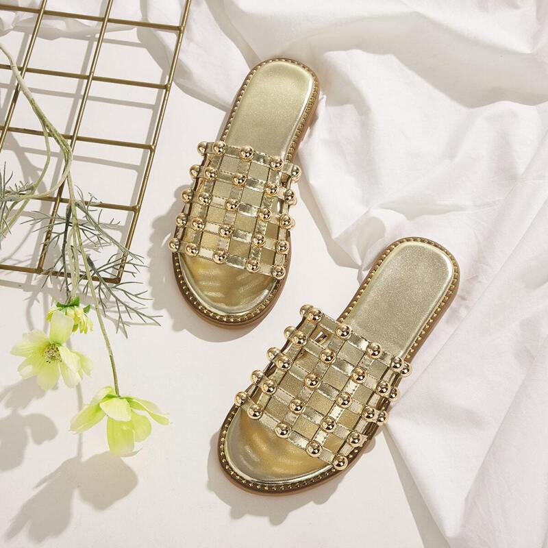 

Open Toe Hollow Out Sliders, Gold