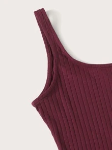 SHEIN EZwear Tank top tejido de canalé con botón delantero - Burdeos - Ver 3
