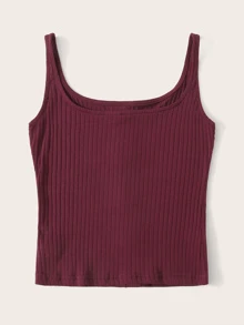 SHEIN EZwear Tank top tejido de canalé con botón delantero - Burdeos - Ver 2