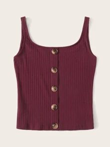 SHEIN EZwear Tank top tejido de canalé con botón delantero - Burdeos - Ver 5