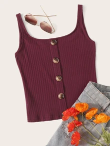 SHEIN EZwear Tank top tejido de canalé con botón delantero - Burdeos - Ver 1